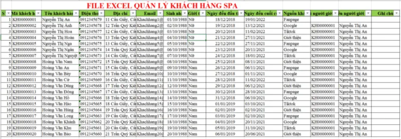 Excel file to manage Spa customers
