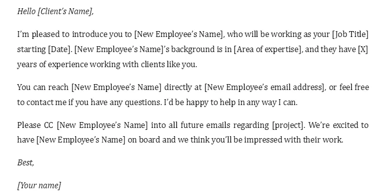 email giới thiệu nhân viên mới tiếng Anh 