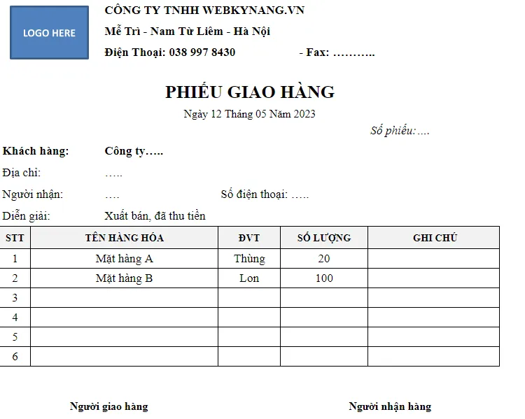 The most commonly used Excel freight forwarding receipt template.