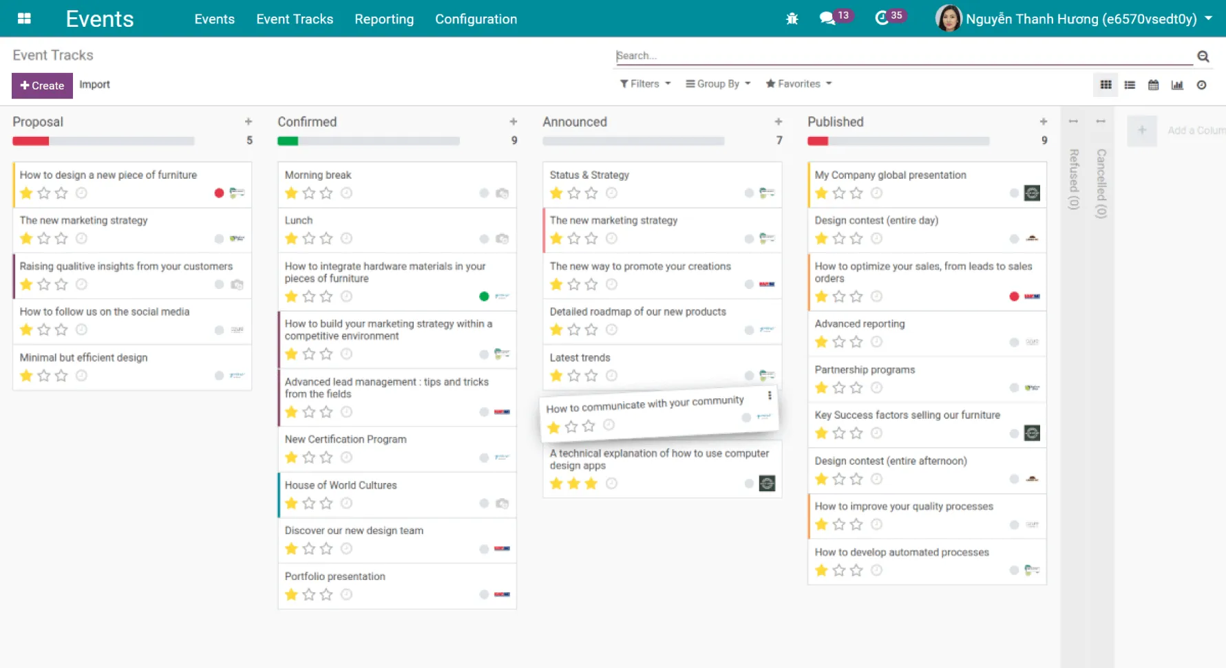 Event Tracking with Kanban Interface - Viindoo Events