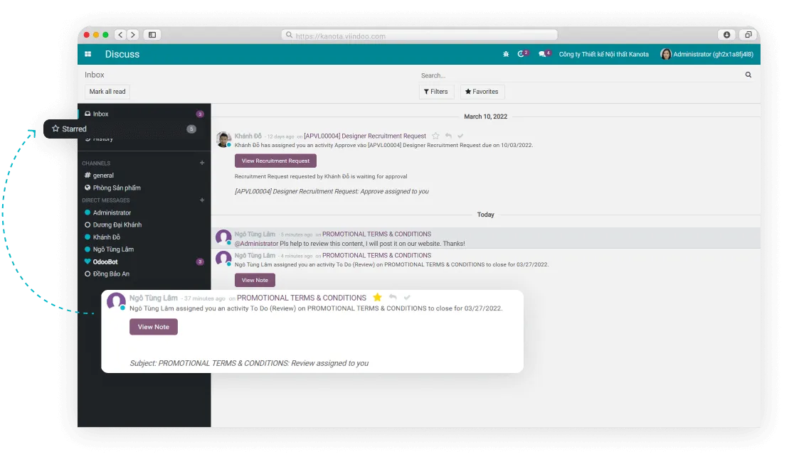 Organize work and messages effectively with Viindoo Discuss