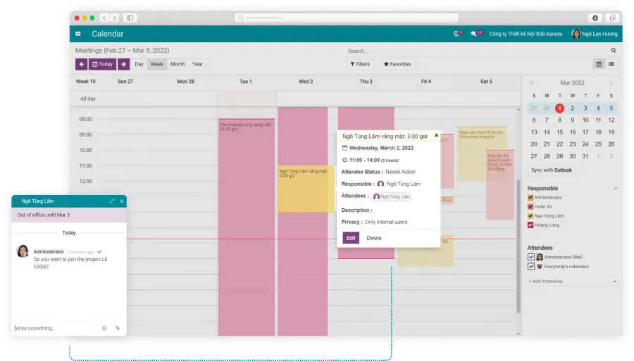 Display the Employee's Time-off on Calendar Application