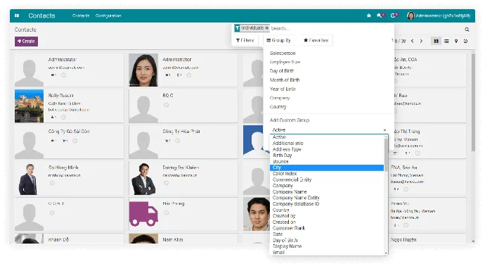 Filter, Group contacts by flexible criteria - Viindoo Contact