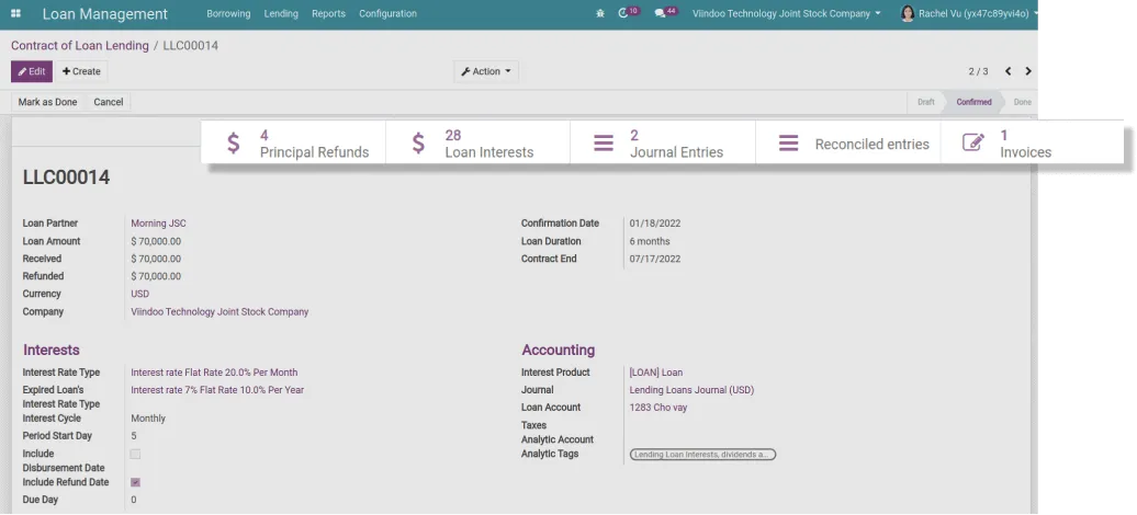 Manage the lending and borrowing process in loan management Viindoo