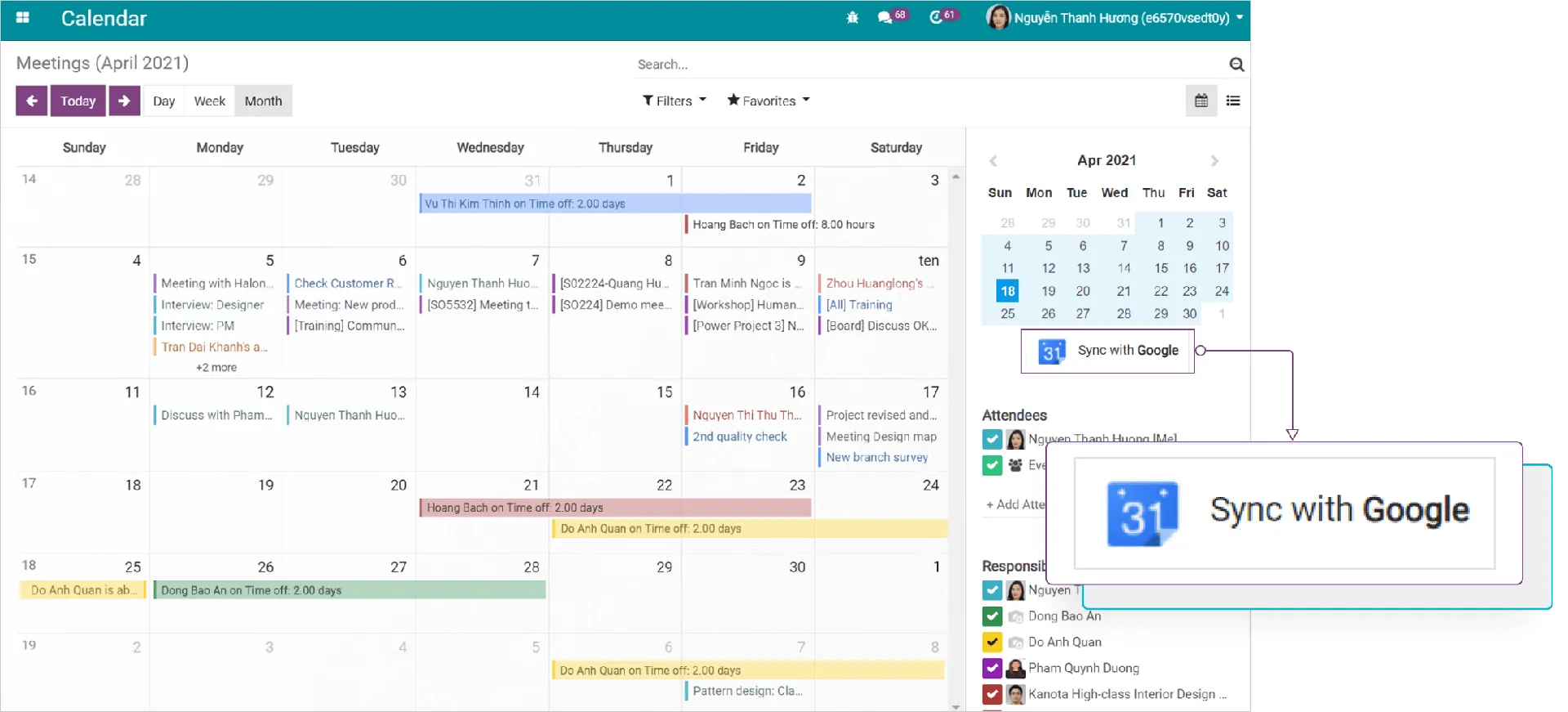 Đồng bộ Lịch với Google Calendar - Phần mềm Lịch làm việc Viindoo