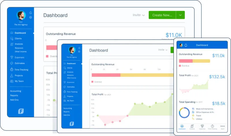 The impressive interface of Freshbooks software with professional yet simple looks