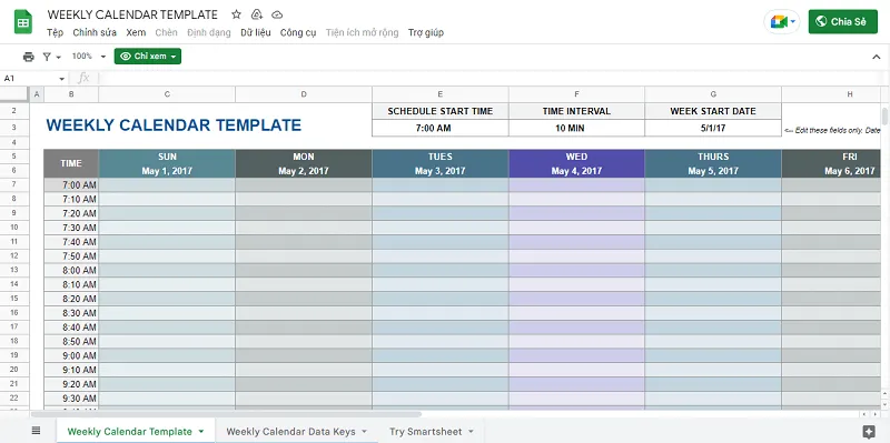 Weekly schedule template
